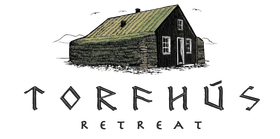 A logo for torfhus retreat with a picture of a house