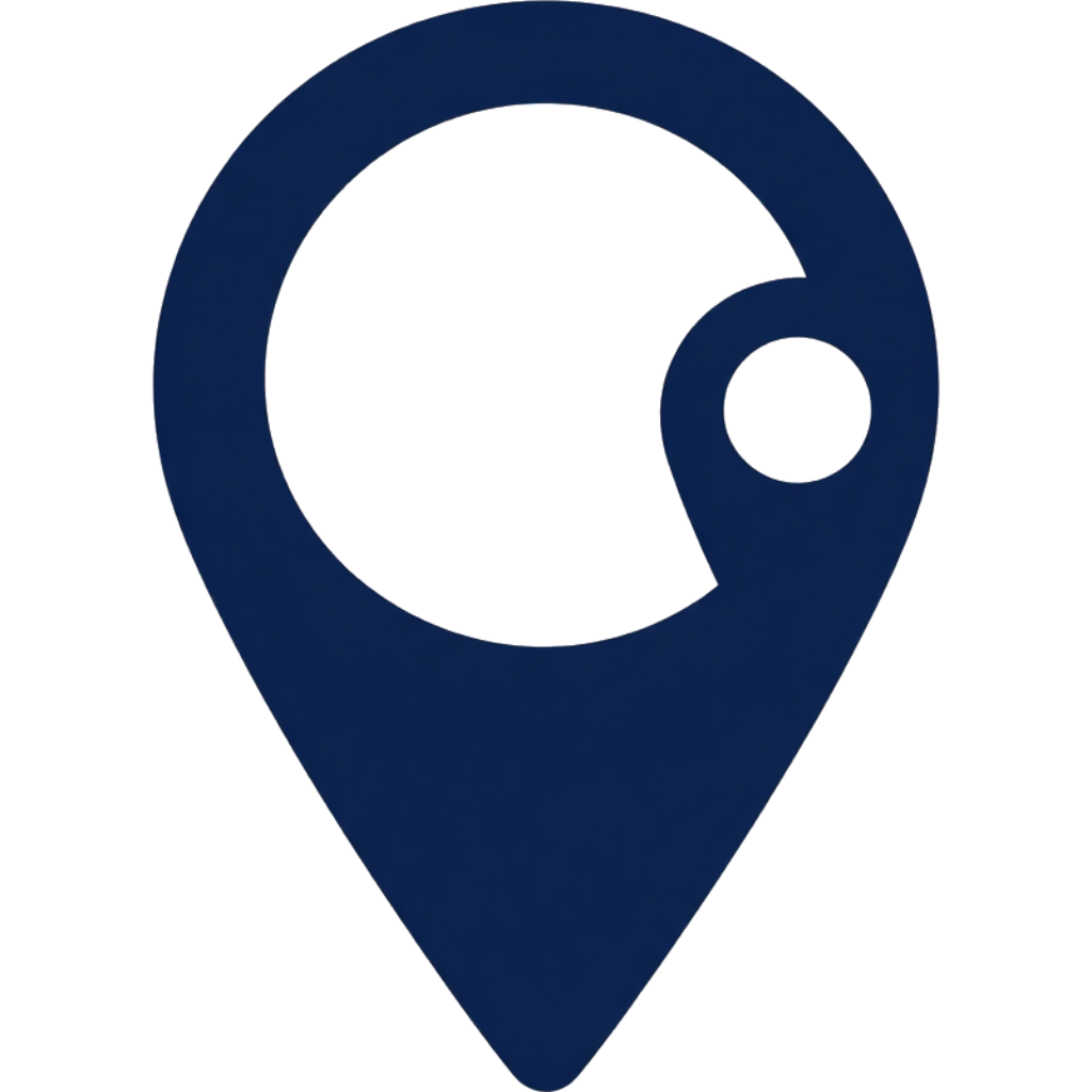 Icono de marcador de ubicación azul oscuro con centro circular blanco y un pequeño punto de acento.