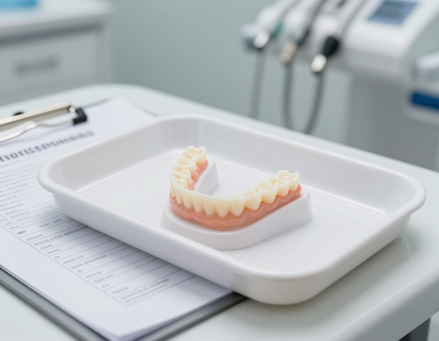 Custom dentures on dental tray