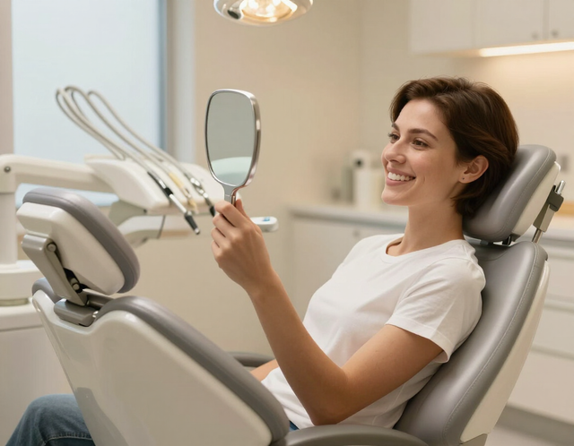 Patient smiling after cosmetic dental treatment