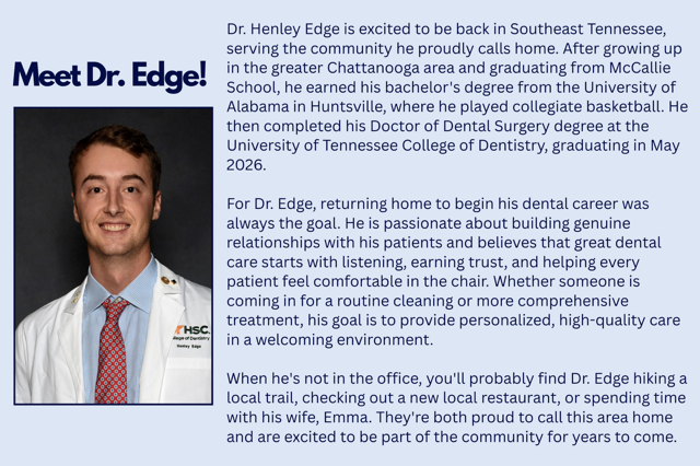Dr. Eddie Meek bio page with headshot, blue shirt and red tie, on a light gray background