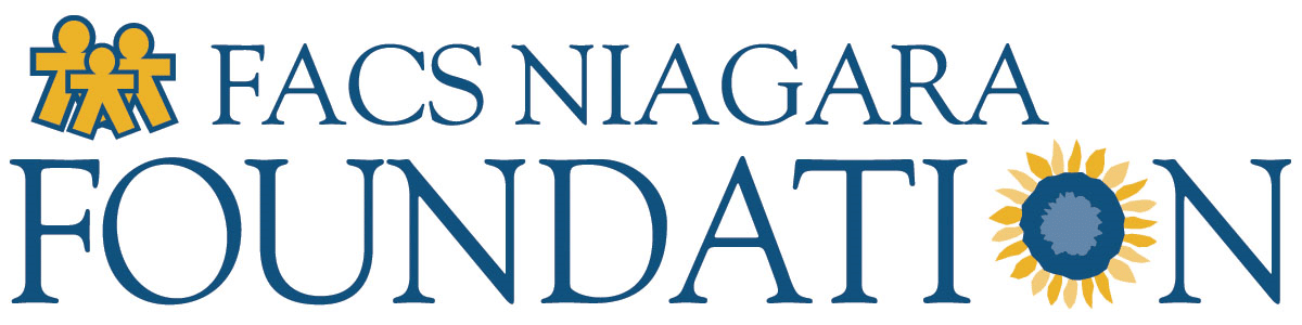 A logo for the facs niagara foundation with a sunflower in the middle