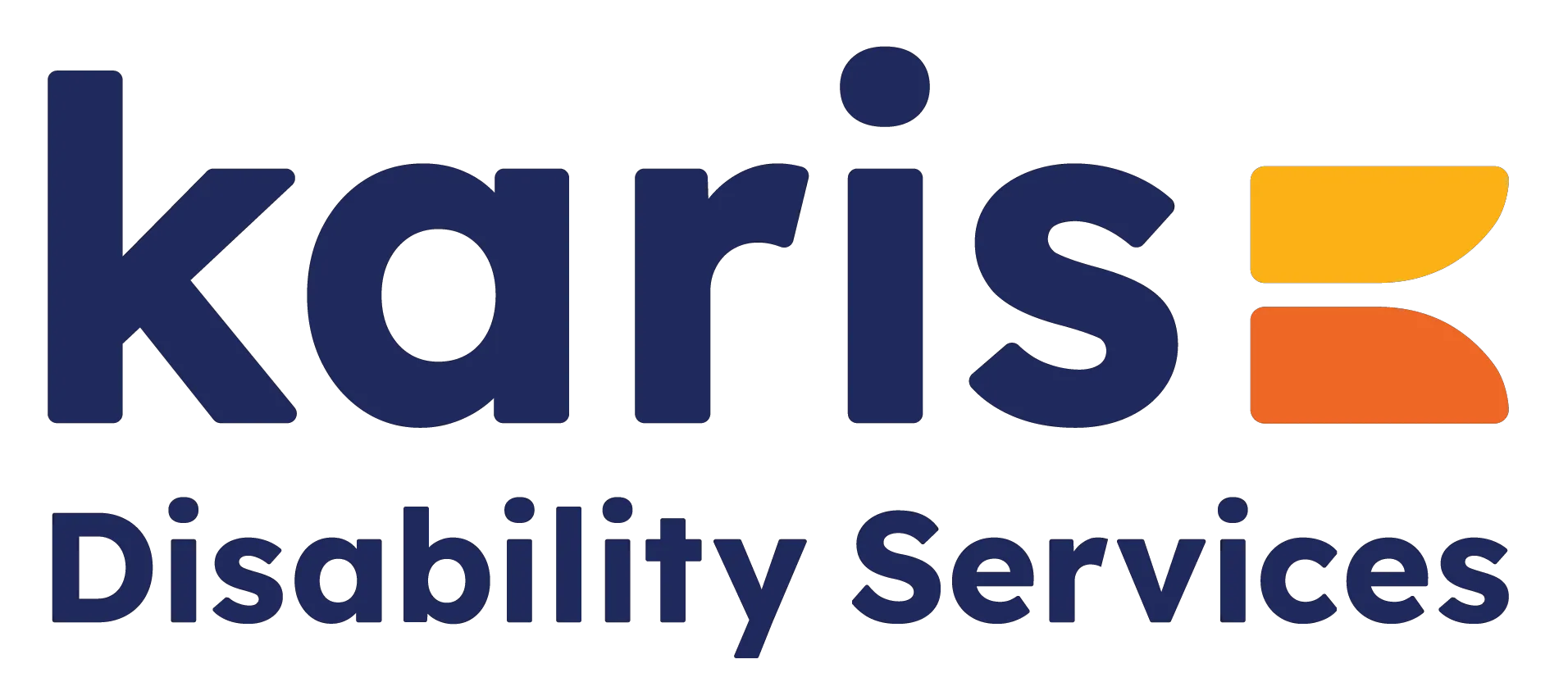 The logo for karis disability services is blue and orange.