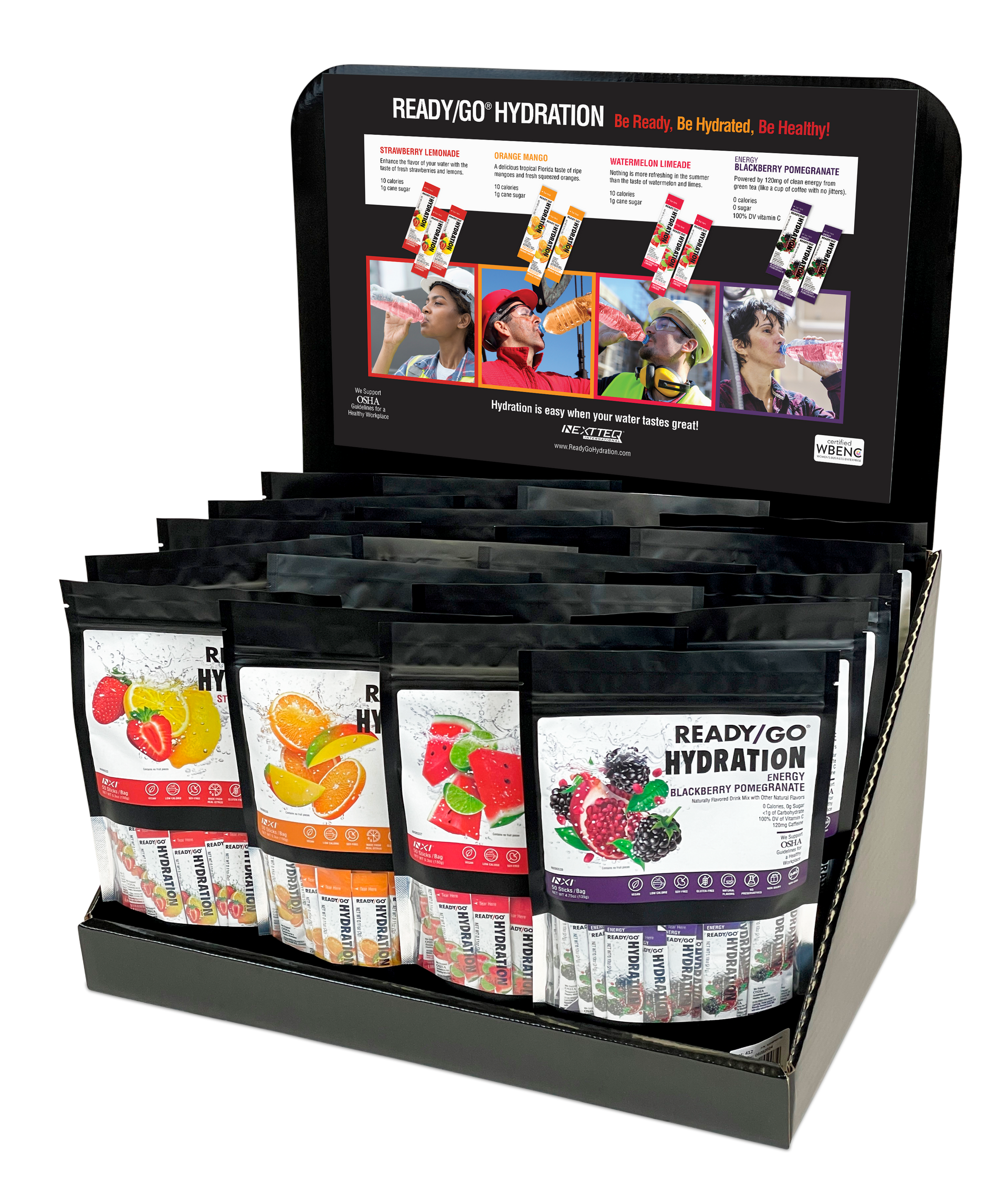 A Ready/Go® Hydration Counter Display which holds the Distributor Welcome Pack.