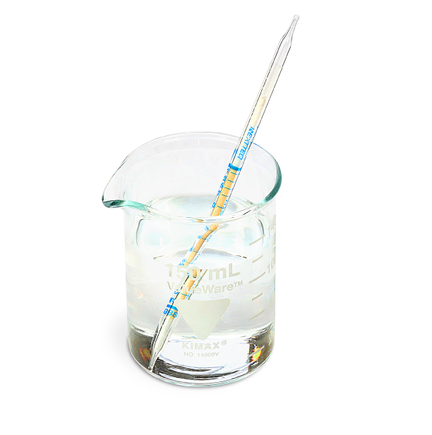 A Nextteq® brand-labeled solution detector tube in a beaker of liquid.