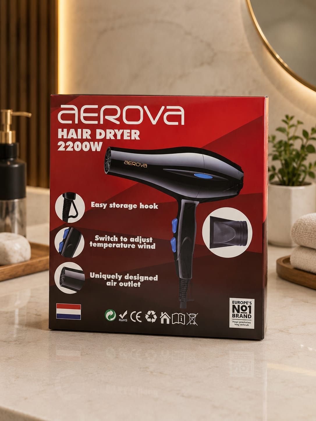 AEROVA Föhn 2200W – Krachtig, Snel & Gebruiksvriendelijk
