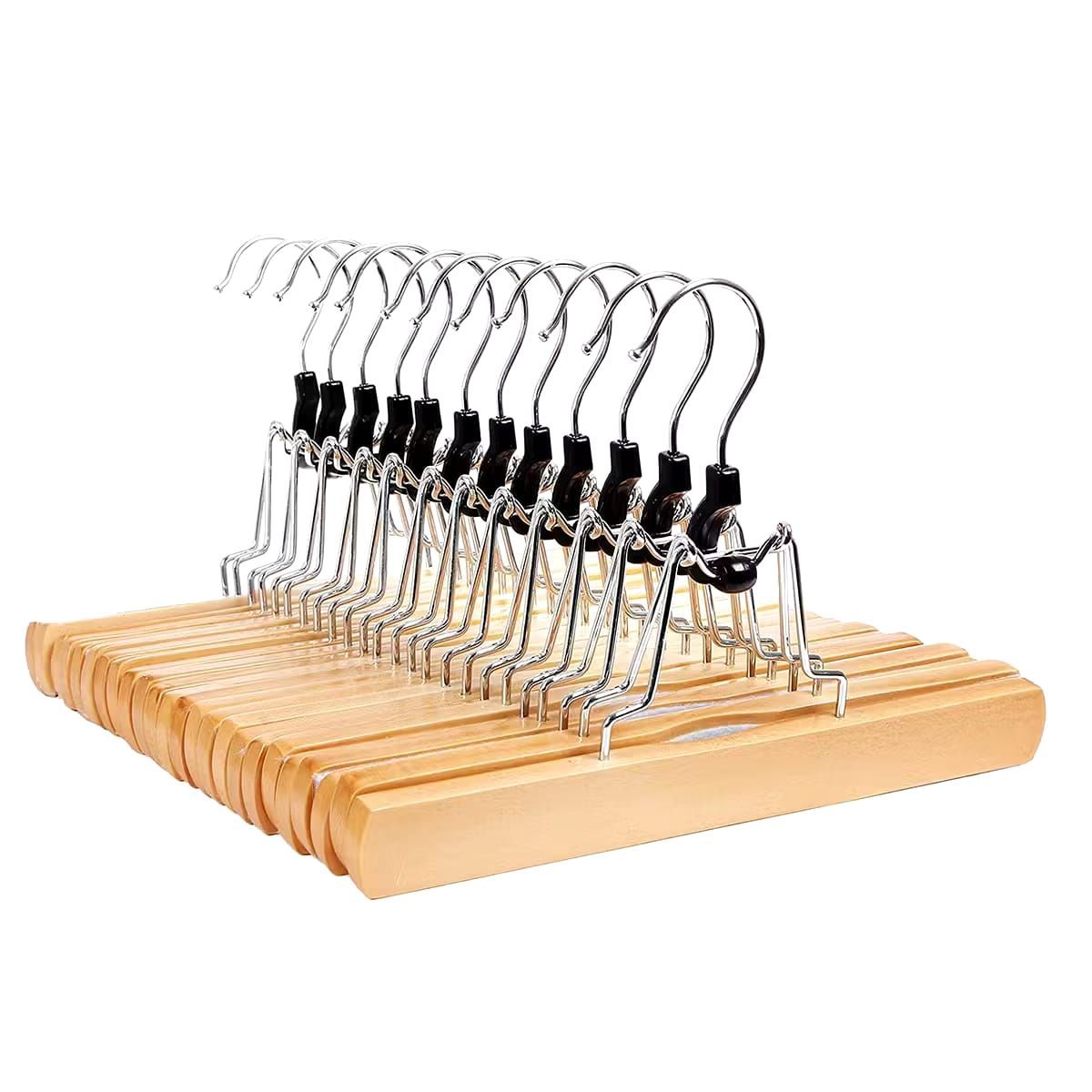 SONGMICS Houten Broekhangers met Klem – 12 Stuks – Naturel