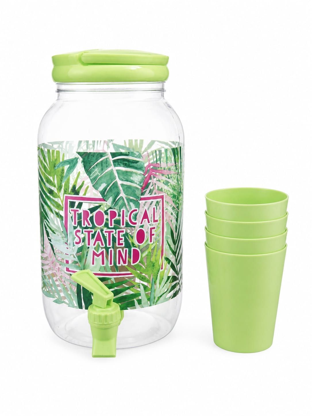 Tropische Drankdispenser met 4 Bekers – Groen