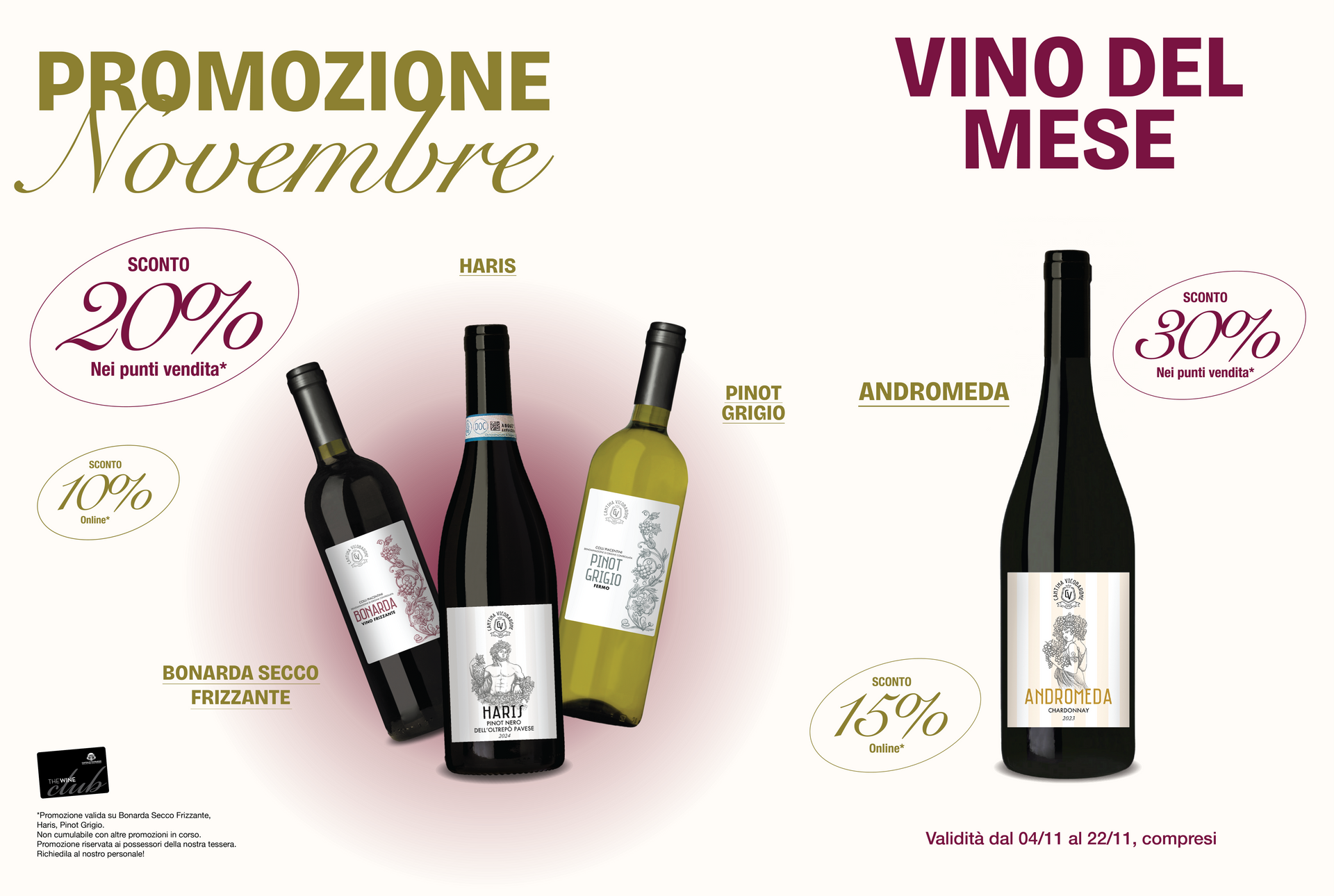 A novembre, Cantina Vicobarone 1960 ti accompagna con una selezione di etichette