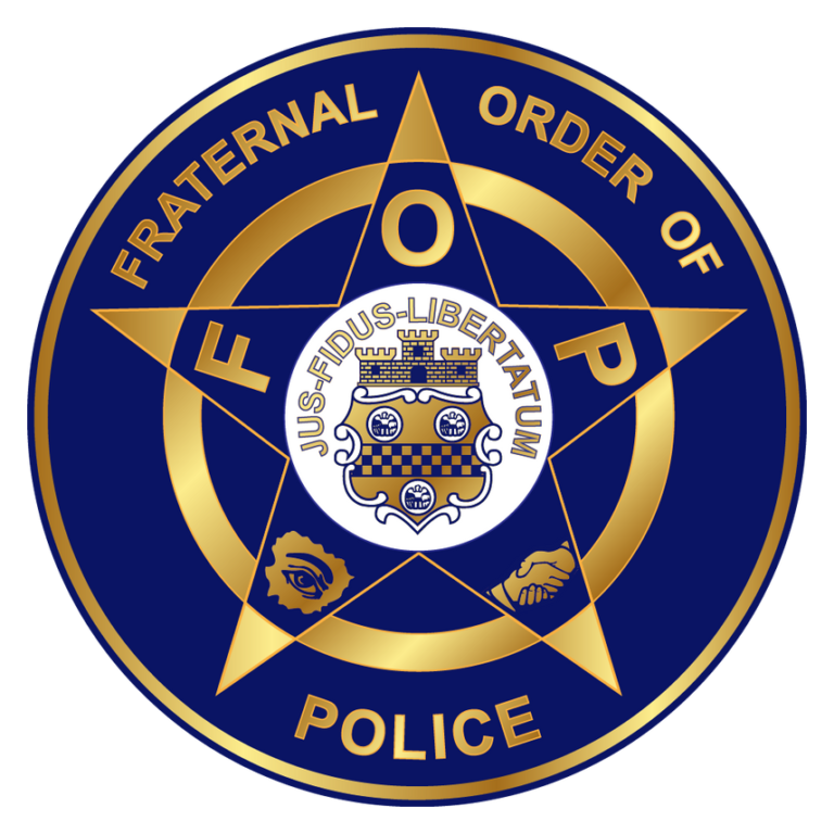 Fraternal Order of Police badge logo in blue and gold with a central seal and star