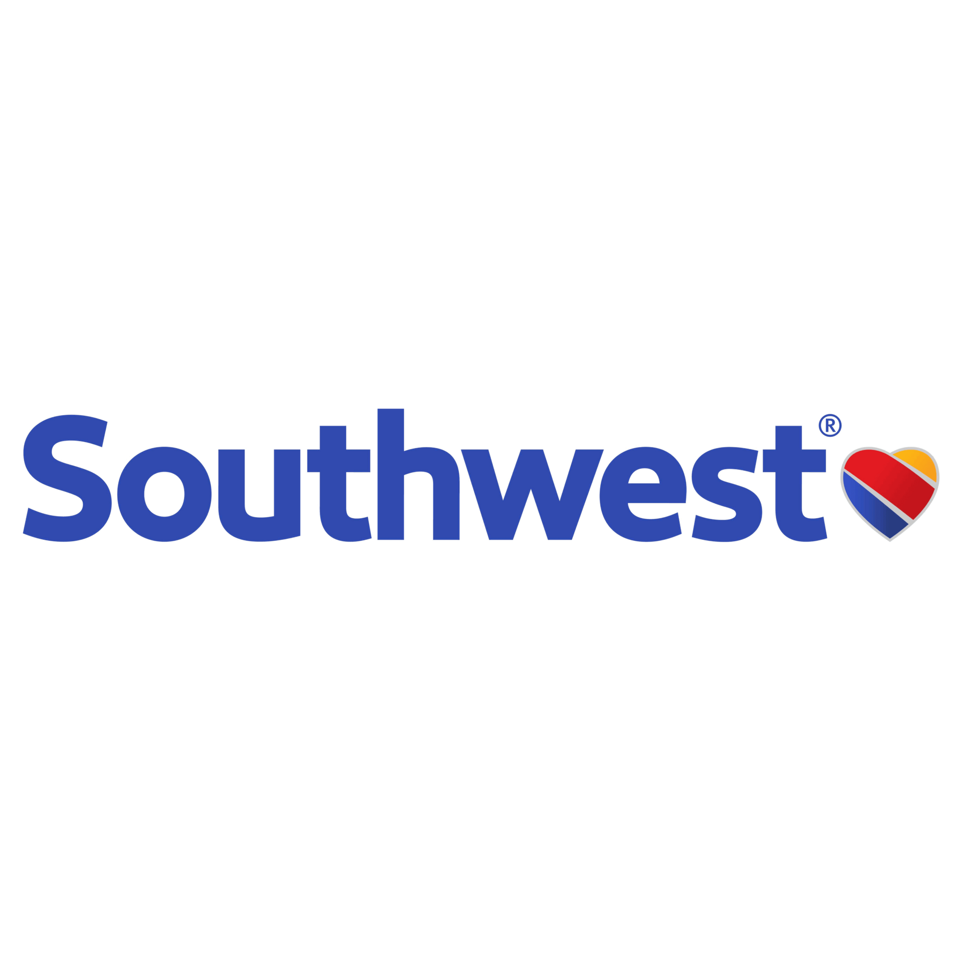 Southwest Airlines logo in blue with a red, yellow, and blue heart icon