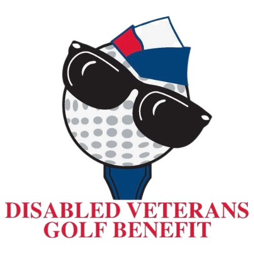 Disabled Veterans Golf Benefit logo with golf ball, sunglasses, and red, white, and blue flag