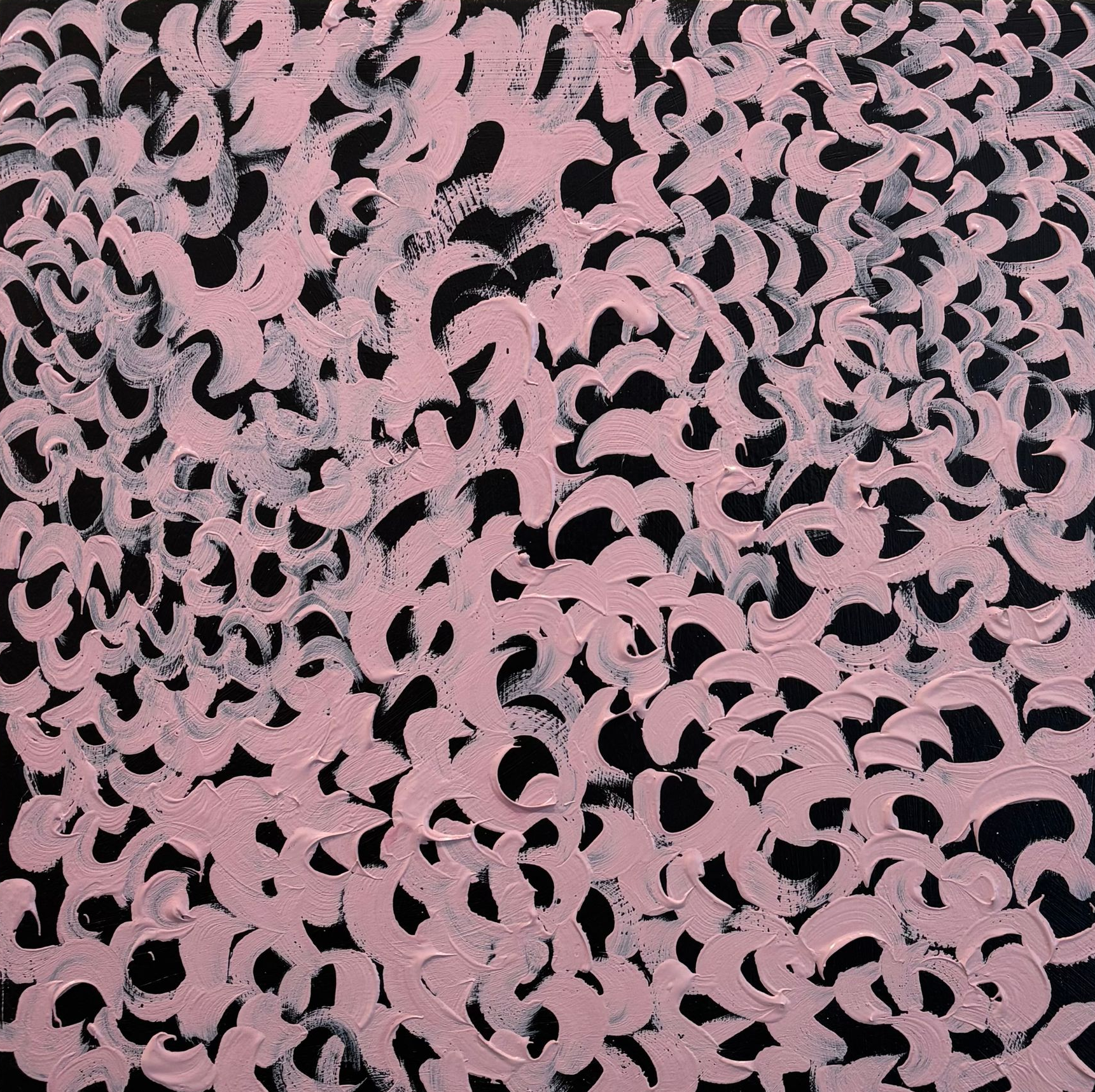 Abstract pattern of pink curved brushstrokes on a dark background
