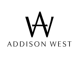 Black Addison West logo with stylized AW monogram on a white background