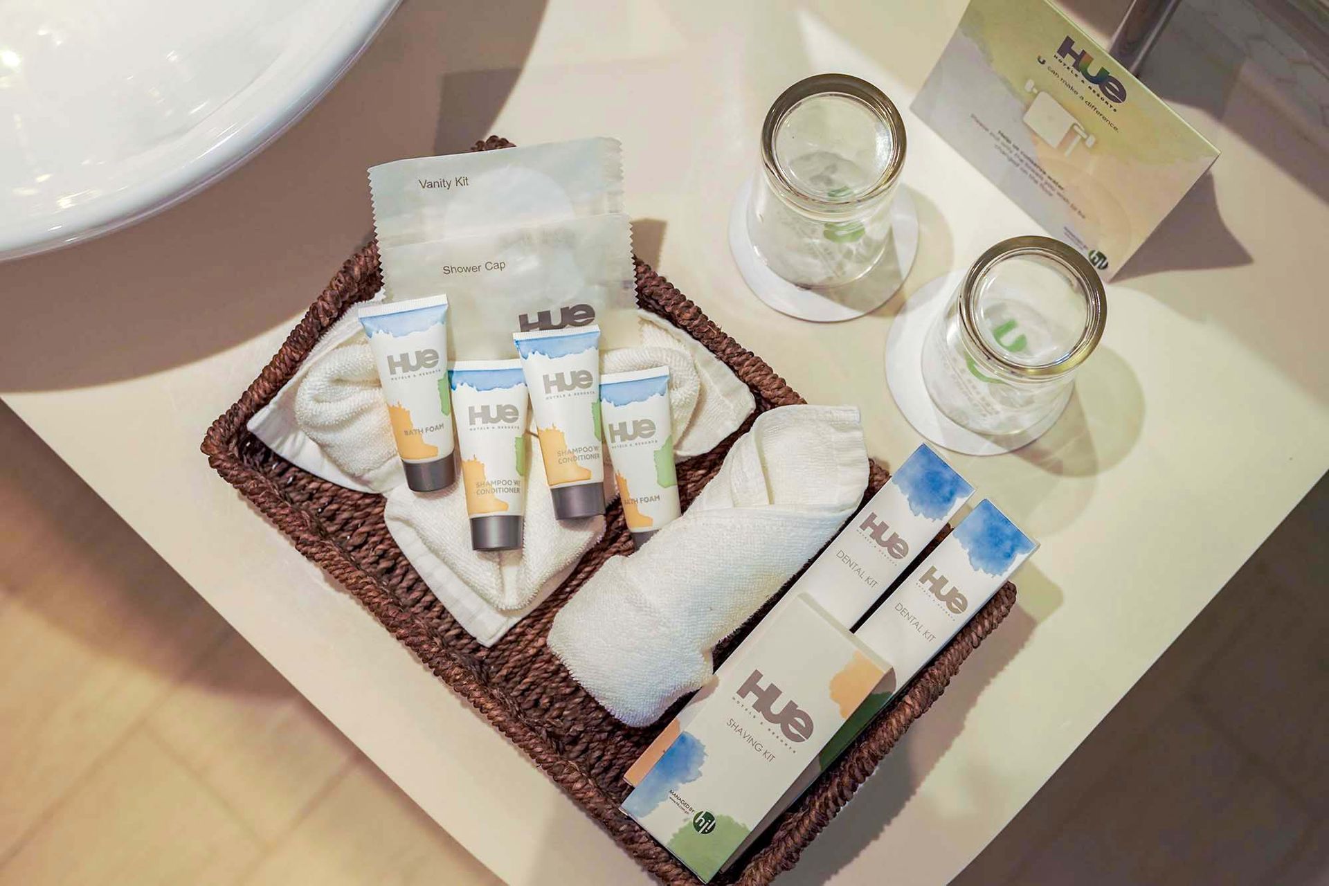 Hue Hotel Puerto Princesa branded bathroom amenities basket with toiletries