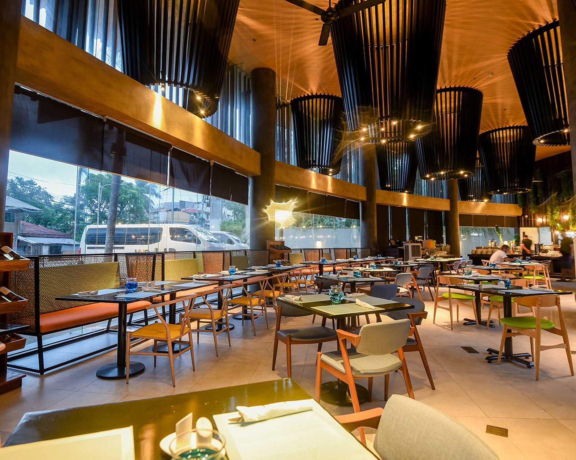 Modern dining interior of LA-UD Restaurant in Hue Hotel Boracay