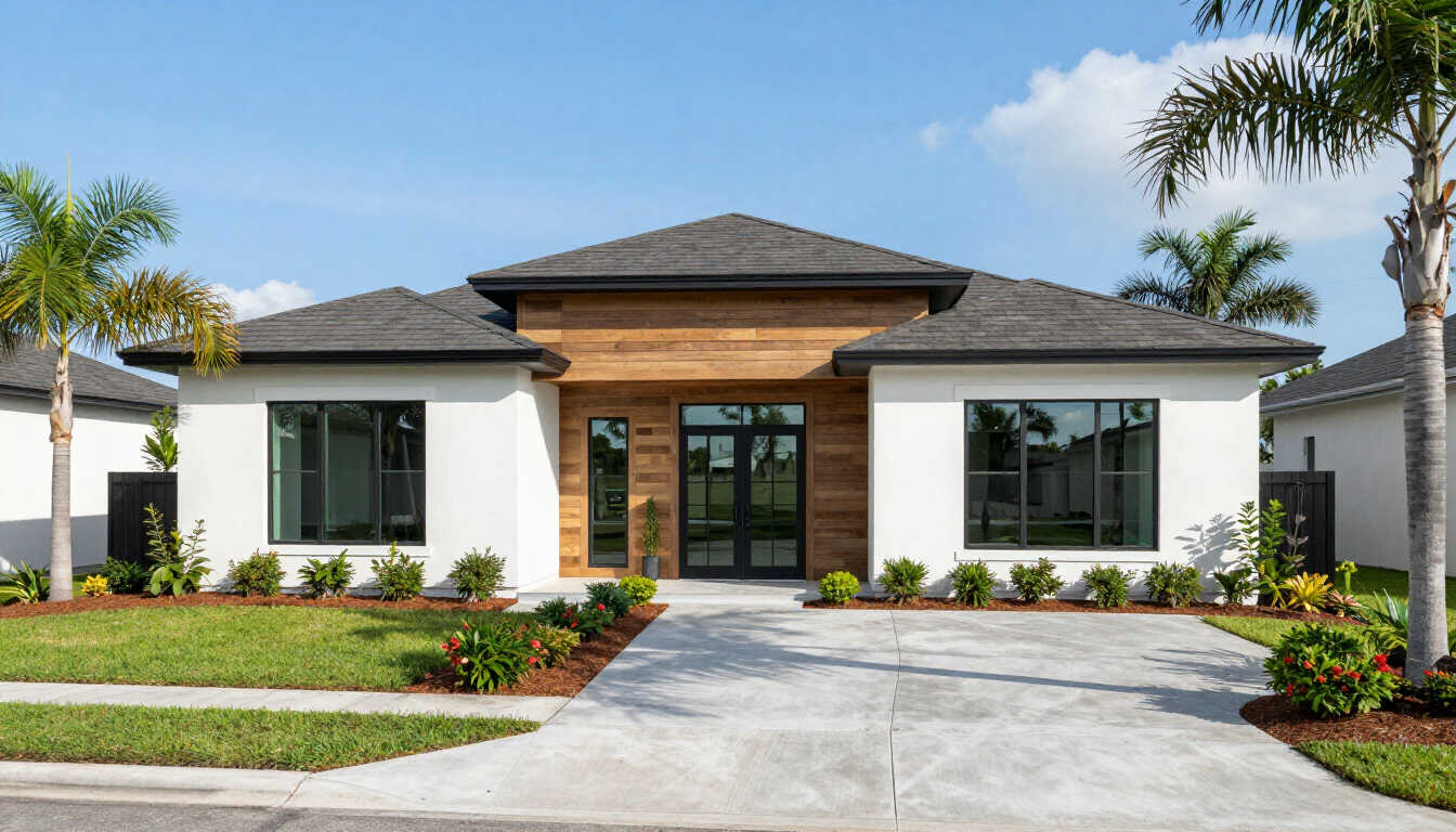 A modern new construction home in Southeast Georgia with a well-maintained lawn.