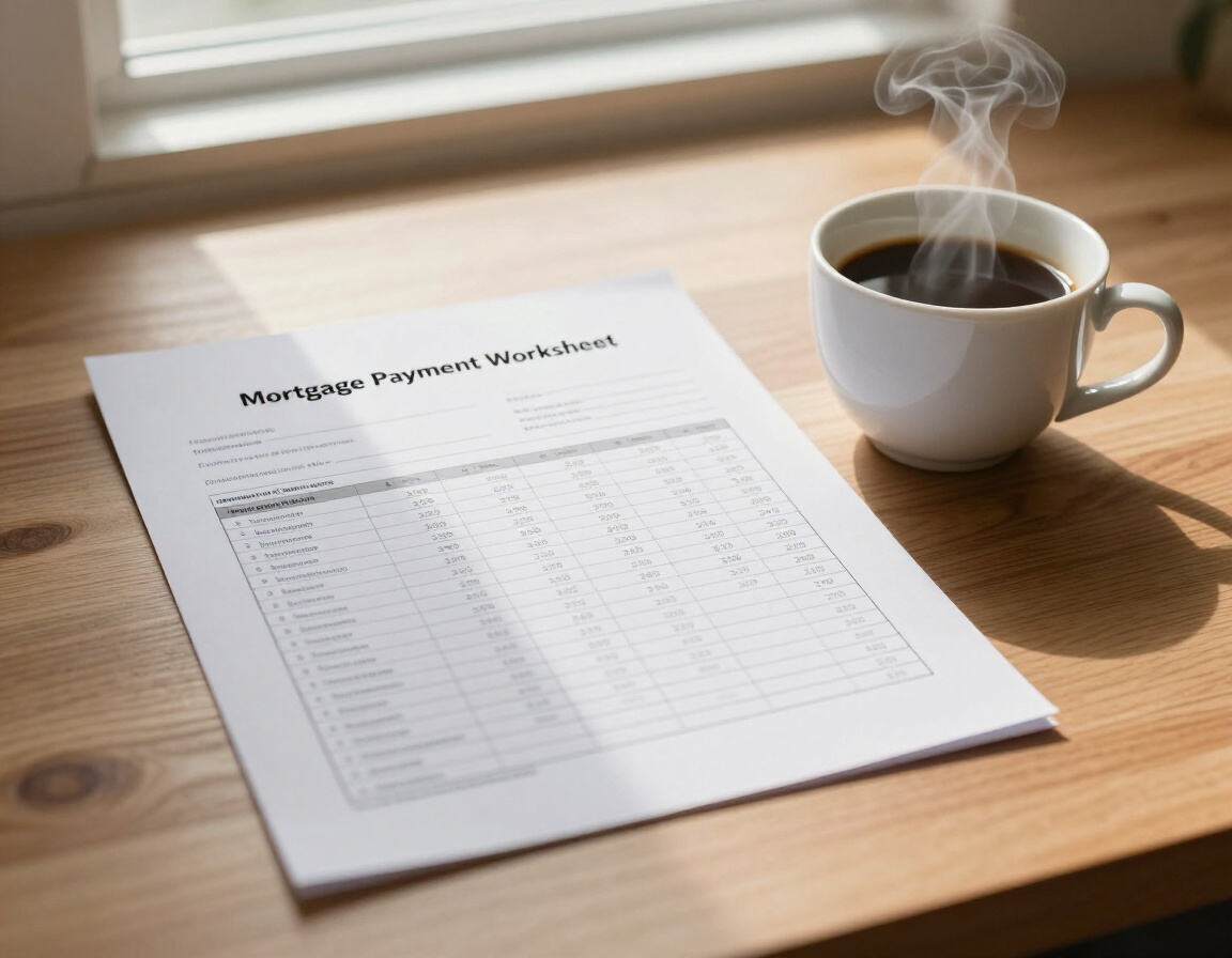 Mortgage payment planning worksheet beside a calculator