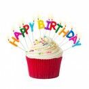 A cupcake with a happy birthday candle on top of it.