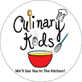 A logo for culinary kids with a bowl of soup and a whisk.