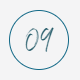 Handwritten “09” inside a thin blue circle on a white background