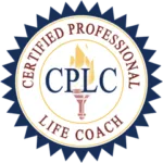 CPLC Certified Professional Life Coach circular badge logo with gold and blue ring