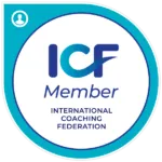 ICF Member logo in blue and teal circle for the International Coaching Federation