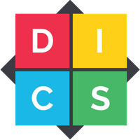 Colorful DISC logo with four squares labeled D, I, C, and S around a dark diamond shape