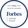 Forbes Coaches Council 2023 official member badge in blue and white