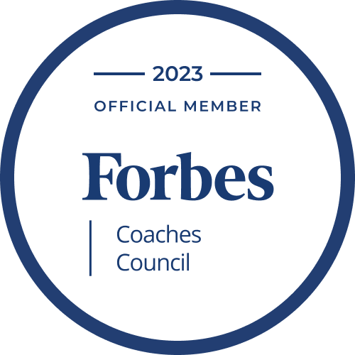 2023 Forbes Coaches Council official member badge in blue and white