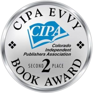 CIPA EVVY Book Award medal logo, second place, with blue CIPA Colorado Independent Publishers Association text