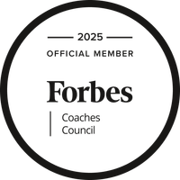 Forbes Coaches Council 2025 official member badge in black and white