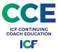 CCE logo with “ICF Continuing Coach Education” and ICF logo in green and blue
