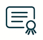 Certificate icon with a document, text lines, and ribbon seal in dark teal outline