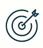 Target icon with arrow hitting the center inside a circular outline in dark teal on white