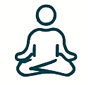 Line-drawn person meditating in lotus pose with teal outline on white background