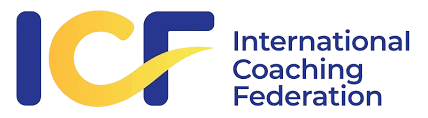 ICF International Coaching Federation logo in blue and gold text on white background