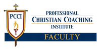 PCCI logo for Professional Christian Coaching Institute Faculty, with cross and blue-and-gold shield emblem