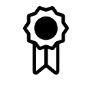 Black award ribbon icon with a rosette seal