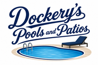 Dockery&rsquo;s Pools and Patios logo with a blue pool, ladder, and lounge chair