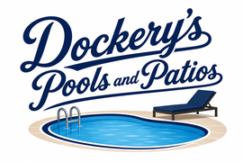 Dockery&rsquo;s Pools and Patios logo with a blue pool, ladder, and lounge chair
