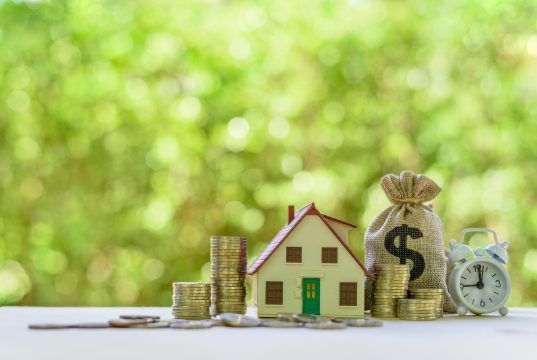 House with a bag of money to rehab it