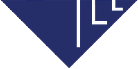 Un triangle inversé bleu foncé orné d'un motif d'escalier géométrique blanc stylisé.