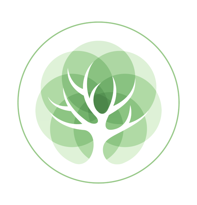 A tree with leaves in a circle on a white background.