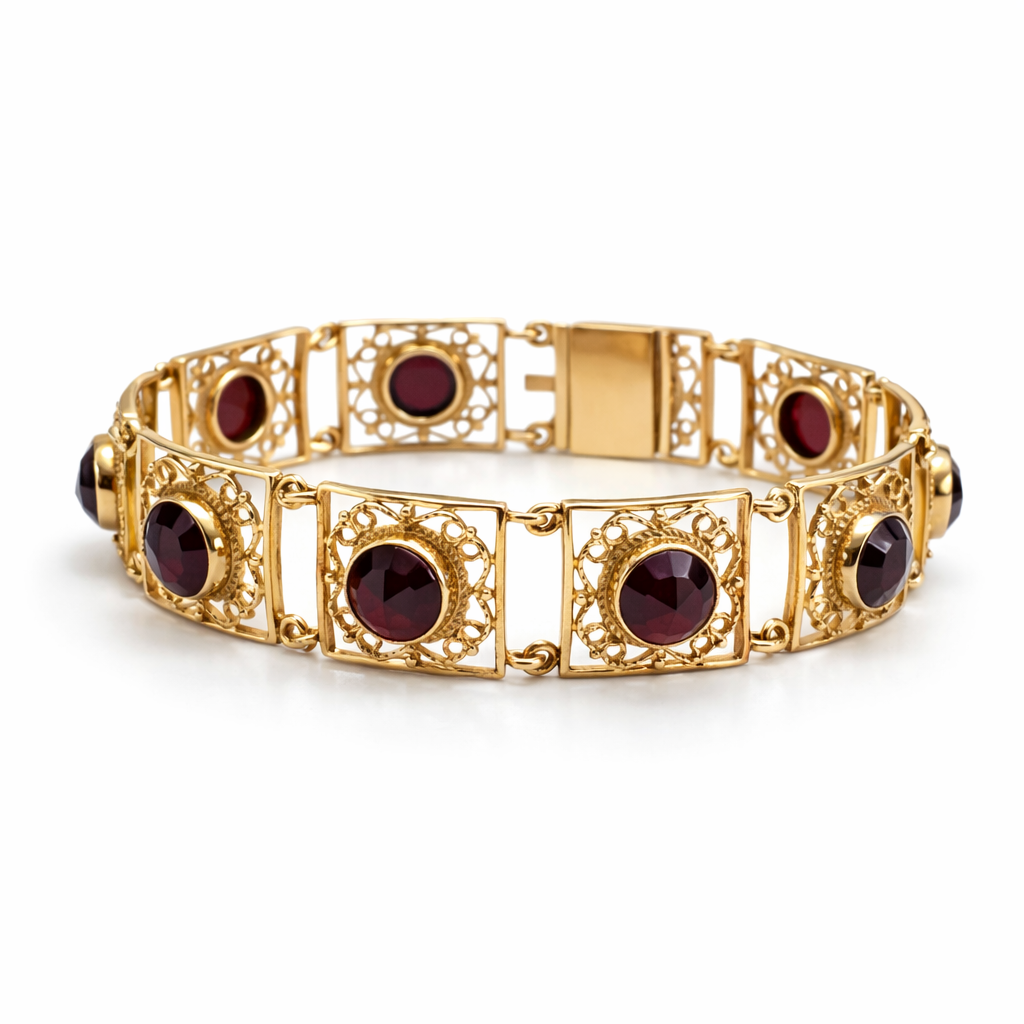 Gouden armband met granaatstenen Juwelier Schouten Middenwaard