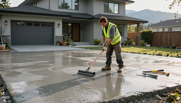 Concrete contractor finishing a driveway in Vancouver BC