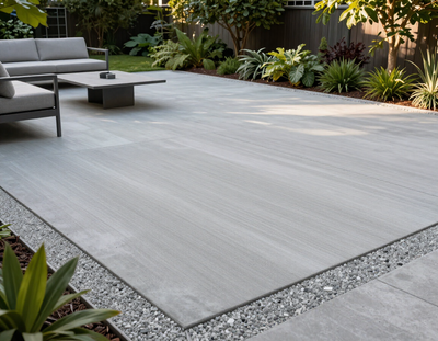Finished concrete patio in a Vancouver backyard