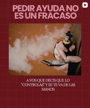 Texto en español sobre fondo rojo: «PEDIR AYUDA NO ES UN FRACASO» y una mano con una marioneta