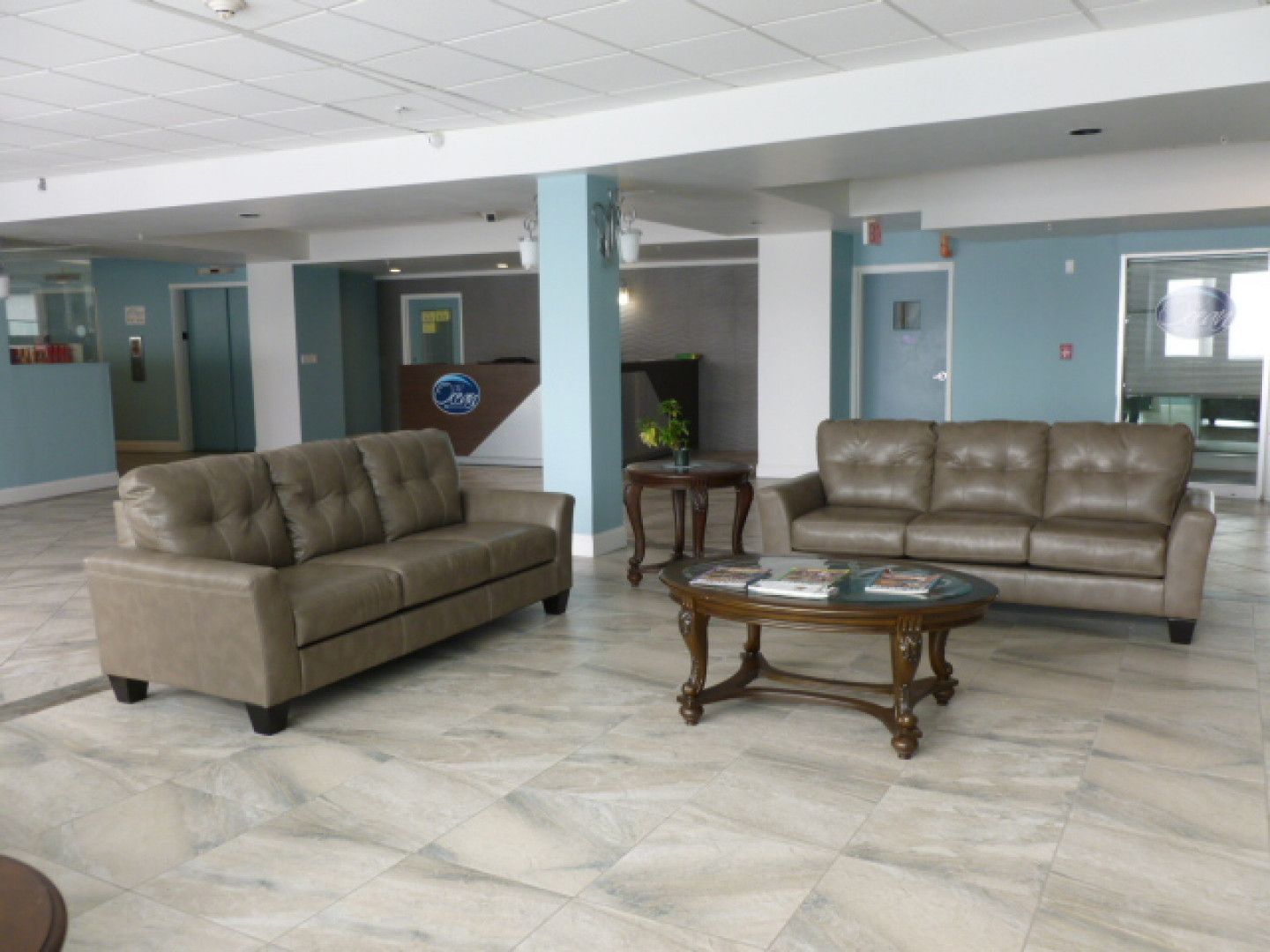 A living room with two couches and a coffee table