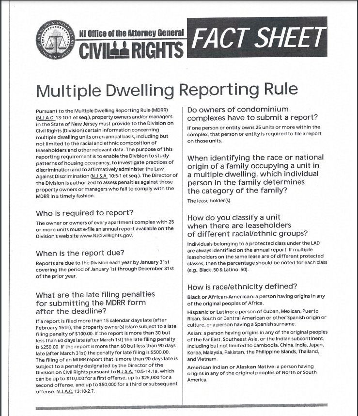 It is a fact sheet about multiple dwelling reporting rule.